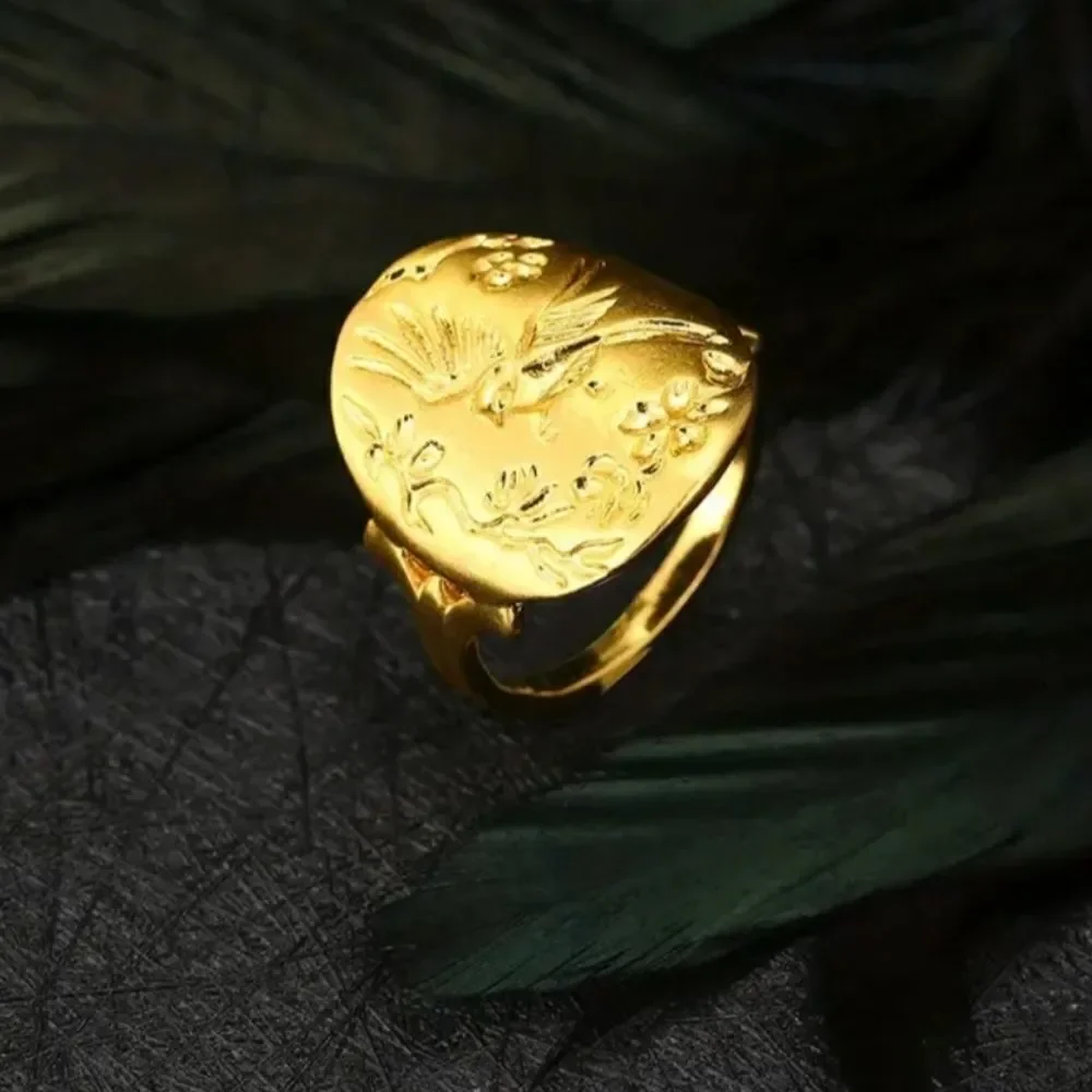Unisex 18kt Gold Plated Bird And Flower Ring sz 11